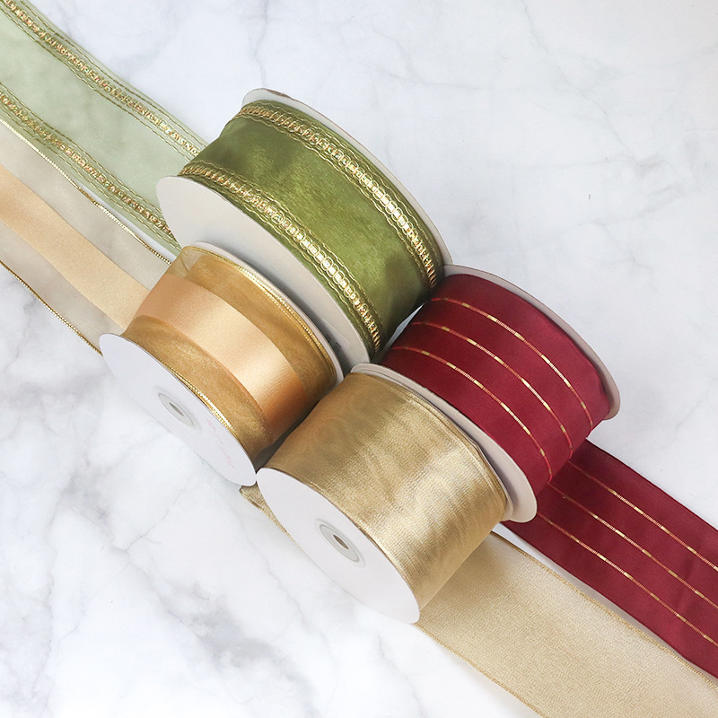 Ribbon Christmas Red Decoration Wired Satin Ribbon Gift Box Paper Bag Party Decoration Gold Luxury Ribbon
