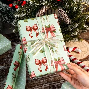 Christmas <b>Wrapping</b> <b>Paper</b> Reversible Green Red Bow Design 17 In X 32.8 Ft Gift Craft Use Recyclable - Product Image 6