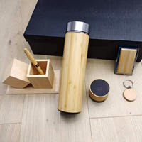 Coffret cadeau 6 en 1 en bambou avec logo d'entreprise personnalisable Carnet avec stylo et contenant pour stylo Porte-cartes isotherme Haut-parleur