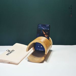 Embecta Bamboo Mobile Phone <b>Speaker</b> Base For Desktop Use With Natural Wood Design - Product Image 3