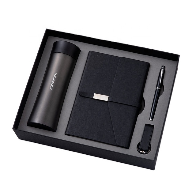 Luxury Custom Notebook with Pen and Brand Thermos Flask USB Flash Drive Business Corporate Gift Set