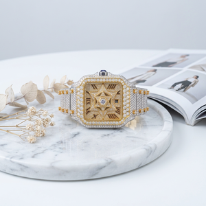 Reloj de Oro Amarillo con Incrustaciones de Diamantes, Cuadrado, Mecánico, para Hombre, Estilo Hip Hop de Lujo, con Moissanita - Product Image 5