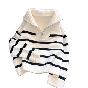 Pull en tricot rayé épais à fermeture éclair pour femme Maxfree, vêtements d'automne et d'hiver - Product Image 6