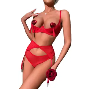 Ins nuova scollatura Nightclub seducente biancheria intima Sexy tre set comoda maglia fastidiosa Lingerie Sexy