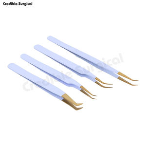 Juego de 4 pinzas de acero inoxidable blanco de calidad superior con logotipo personalizado, pinzas para extensiones de pestañas con agarre de diamante, herramienta de belleza - Product Image 5