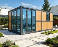 Cabine Conteneur Pliable Effet Bois avec Porte Vitrée Bi-pliante pour Camping et Kiosque