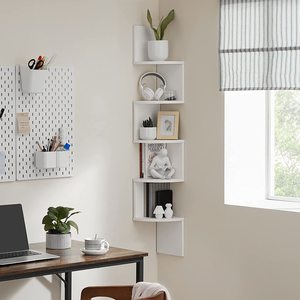 Corner Shelf 5-Tier Floating Wall Shelf Floating <strong>Shelves</strong> for Wall with <strong>Zigzag</strong> Design Bookshelf White - Product Image 1