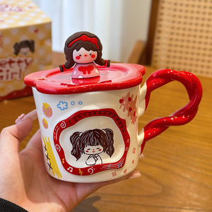 Taza de cerámica Zuo Mu con tapa y asa, resistente al calor, pintada a mano para el té de la tarde, regalo personal, uso doméstico - Product Image 4