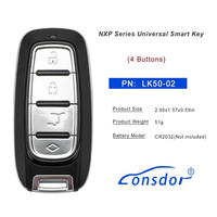 Clé intelligente universelle Lonsdor LK50-02 série NXP, 4 boutons, fréquence réglable, télécommande universelle pour K518 FCV K518 PRO KW100