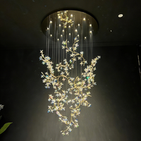 Lustre en cristal personnalisé en forme de fleur, grand lustre pour hall d'hôtel, restaurant, lampe suspendue pour plafond haut, lustre moderne