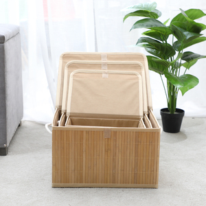Juego de 3 Cestas de Almacenamiento Rectangulares de Bambú Natural <span class=keywords><strong>con</strong></span> Tapas, Prácticas y Ecológicas para el Hogar - Product Image 5
