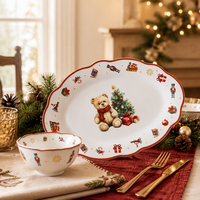Service de table en céramique Ours de Noël, assiette rayée à bord doré, bol à dessert, tasse, vaisselle, cadeau