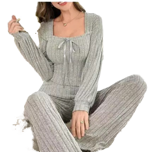 Xiyin <span class=keywords><strong>TEMU</strong></span> pigiama doppio lungo da donna che vende <span class=keywords><strong>vestiti</strong></span> per la casa in grigio per lo stile di striscia di levigatura autunno e inverno - Product Image 1