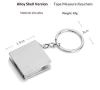 Mini-mètre ruban personnalisé en alliage de zinc avec logo, porte-clés carré en acier, cadeaux promotionnels d'affaires
