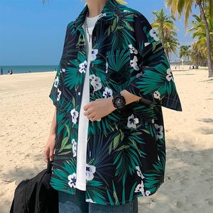 Camicia da uomo in seta ghiaccio floreale con colletto a risvolto, manica corta, estiva 2026, sottile, traspirante, vestibilità ampia, antipiega, 6XL, per vacanze, da <span class=keywords><strong>coppia</strong></span> - Product Image 3