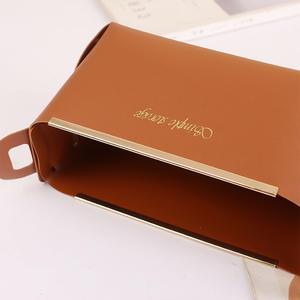 Cesta de almacenamiento de cuero para maquillaje y cosméticos, organizadores plegables de estilo nórdico, color marrón, ecológicos - Product Image 3