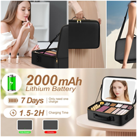 Neceser Organizador Personalizado de Piel Sintética con Cremallera, Portátil, para Cosméticos, Maquillaje, Viaje, con Luz LED y Espejo