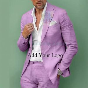 Abiti da <span class=keywords><strong>uomo</strong></span> in <span class=keywords><strong>lino</strong></span> estivo, vestibilità regolare, 3 pezzi, smoking da sposa, pantaloni di gilet con risvolto formale - Product Image 4