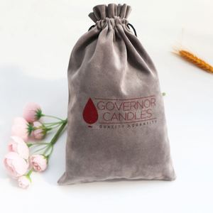 Sac à cordon rectangulaire pliable en velours gris pour emballage de bijoux personnalisés avec logo, faible MOQ, vente en gros - Product Image 2