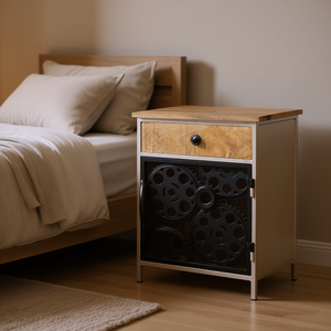 Mango <b>Wood</b> <b>Bedside</b> <b>Cabinet</b> 15.7x11.8x19.7 In Elegant Nightstand With Storage Drawer Modern Bedroom Furniture - Product Image 2