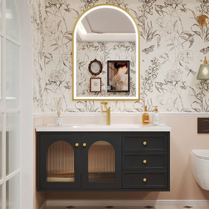 Bathroom cabinet French retro <b>oak</b> smart bathroom washbasin combination slate hot-bent integrated basin - Product Image 2