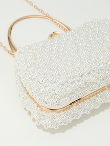 Bell 2025 Lady's Fashionable Handwoven Evening Pearl <b>Clutch</b> Luxury Diamond-Studded Flap Shoulder Handbag for <b>Wedding</b> Parties - Product Image 4