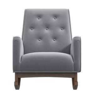 Fauteuil à bascule moderne en bois massif écologique, tissu gris clair Demetrius de qualité supérieure, pour salon, chambre d'enfant ou lecture - Product Image 5