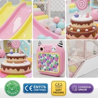 Equipo de juegos interior comercial directo de fábrica, temática Monstruo Pastel, con toboganes triples, piscina de bolas, torre de pasteles y columpio para niños FEC