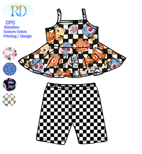 Conjunto de Peplum sin Mangas para Niñas RD con Pantalones Cortos de Ciclismo, Lindo Estampado de Peces de Dibujos Animados, Traje de <span class=keywords><strong>Verano</strong></span> de 2 Piezas para Niños, Ropa Elástica de Bambú - Product Image 2