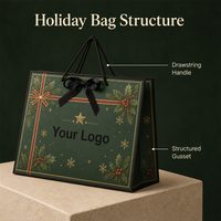Sac cadeau en papier vert foncé pour Noël avec poignée en corde noire, imprimé doré pour les fêtes, logo personnalisé pour vêtements, vente en gros OEM