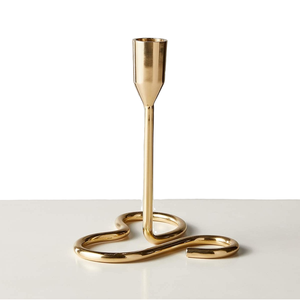 Portavelas de forma única con acabado brillante de Color dorado personalizado compatible con 3 velas, tamaños 9L X 9W X 21H Cm - Product Image 1