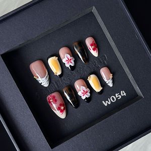 Handmade 3D Hoa Mùa Hè 10-Mảnh Stiletto Acrylic Pháp Phong Cách Móng Tay Giả Thiết Lập Hạnh Nhân Vuông Halal Chứng Nhận Ngón Tay - Product Image 2