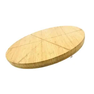 Tabla de cortar de madera de bambú para pizza con 8 ranuras para rebanadas Tabla de servicio de pizza redonda para Cocina