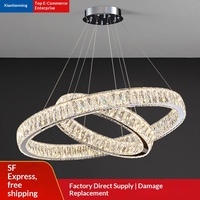 Lustre en cristal argenté à trois anneaux, suspension LED moderne et minimaliste, trois couleurs, intensité variable, télécommande, commande vocale, hauteur réglable