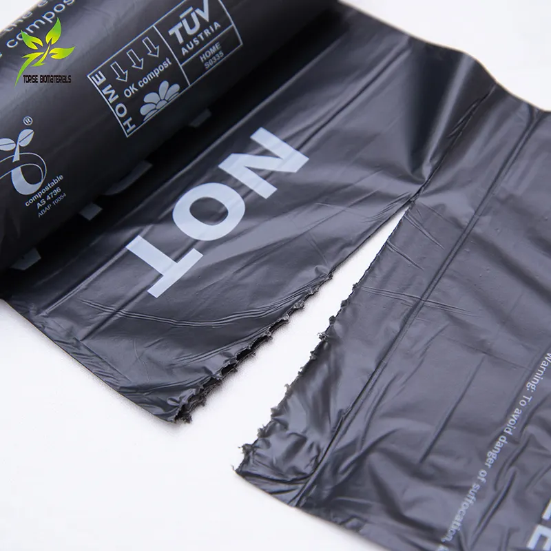 100l Eco Friendly Wholesale Cornstarch Custom Black 100% Biodegradable Compostable Plastic Garbage Bags On roll