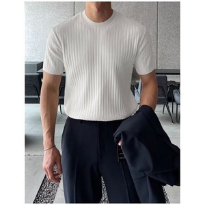 Maglietta estiva da uomo <span class=keywords><strong>a</strong></span> maniche corte, girocollo, sottile, in maglia, vestibilità slim, elasticizzata, trendy, versatile, con elegante striscia verticale. - Product Image 1