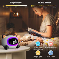 Linda Máquina de Sonidos con Reloj Despertador de Mesita de Noche, Luz Nocturna con Entrenamiento para Dormir y Lámpara de Doble Alarma para Niños y Niñas