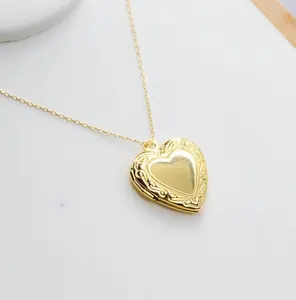 Collana con medaglione a cuore in ottone dorato moda personalizzata per ciondolo foto