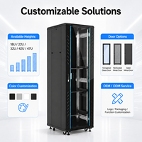 Rak Server Jaringan 42U, Kabinet Lantai, 19 Inci, Baja Cold-Rolled, Pintu Kaca Tempered, Hitam, untuk Pusat Data IT