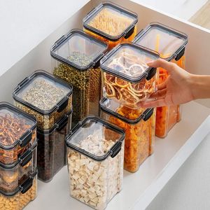 Kitchen Organizer Sealed Cans Rectangle Jar <b>Clear</b> Stackable <b>Plastic</b> Box Airtight Food Storage <b>Container</b> Set Carton Cereal Flour - Product Image 3