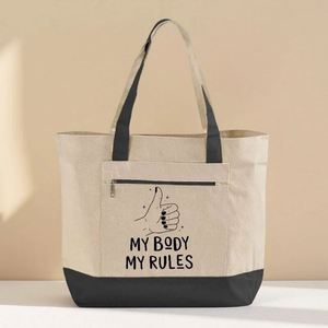 Bolsa de Compras de Lona Promocional Personalizada para Organizaciones Sin Fines de Ganancia, Bolso Tipo Tote de Dos Tonos con Cremallera y Bolsillo con Cremallera - Product Image 1