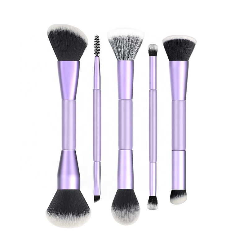 5pcs black dual end makeup brush set cosmetic purple powder contour brush rose gold highlighter eyebrow brush