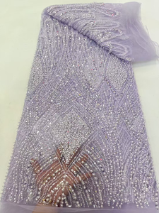 Ni. Ai sang trọng bầu trời màu xanh đính cườm ren lưới sequin ren vải lưới ren với ngọc trai cho váy cưới cho phụ nữ ly6900 - Product Image 4