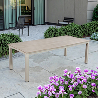 Table à manger moderne carrée en métal pour restaurant, café, boutique, hôtel, cour extérieure, salon, meubles d'extérieur de style panneau en bois