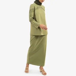 Hot Selling Plus Size Islamic Dress Lightweight Polyester Abaya With Embossed Hand Drawn Printing For Adults Baju Kurung