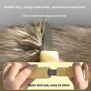 Venta al por mayor de Peine de aguja de autolimpieza depiladora de plástico para el cuidado de mascotas para gatos y perros elimina los nudos flotantes del pelo suministros para mascotas - Product Image 2