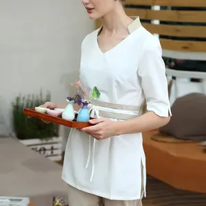 Cotton /polyester custom spa uniforms women beauty salon tunic with front pocket for spa staff