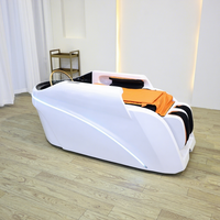 Fauteuil de massage multifonctionnel moderne pour salon de coiffure avec lumière LED, lavabo en céramique et éponge haute densité pour salon et barbier