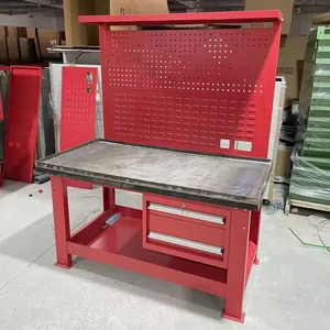 Custom-made high-quality steel double hanging plate adjustable workshop tool table with drawers to Singaporean clients