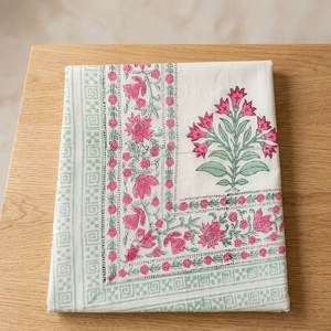 Nappe rectangulaire élégante, vintage, 100% coton, faite à la main, imprimée à la main avec un motif floral, lavable, absorbante, personnalisable - Product Image 3